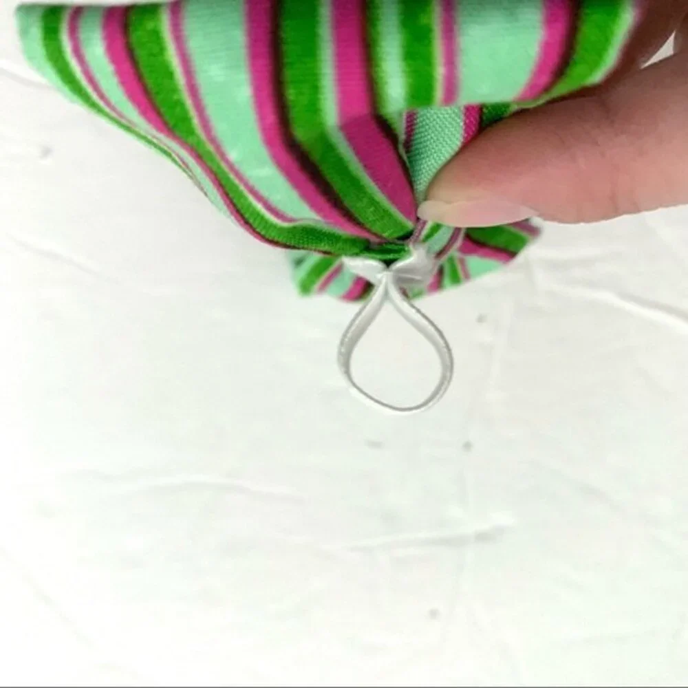 Handmade 1 Dog Bow for Collar Green & Pink Stripe Pattern 4 x 2 inches
